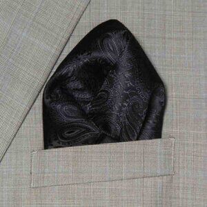 Gascoigne Pocket Square Black Paisley Men's